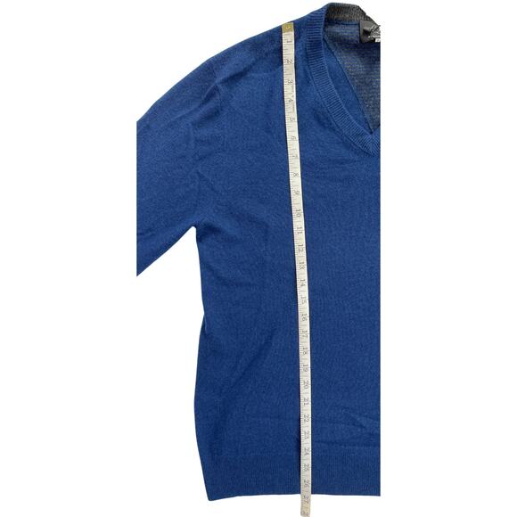 1-34 QI CASHMERE Men's Sweater V-Neck Blue 100% Cashmere Medium - Picture 10 of 11